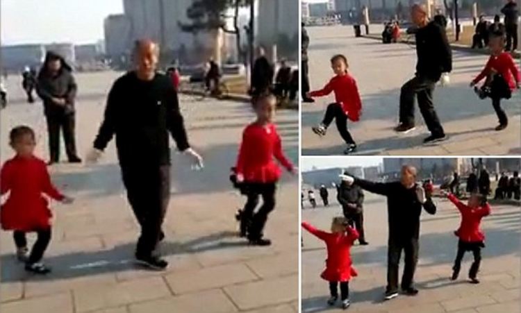 Дядо танцува с внучките си в перфектен синхрон (видео)
